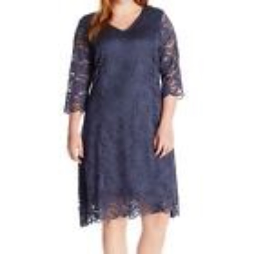 JANAROSE NEW GRAY FLORAL LACE SCALLOP DRESS